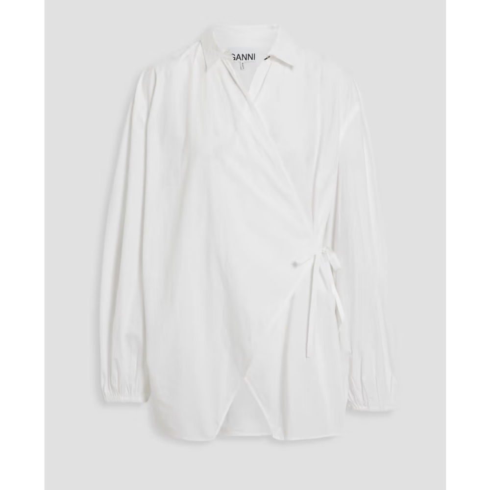 Ganni Cotton-poplin Wrap Blouse size 36